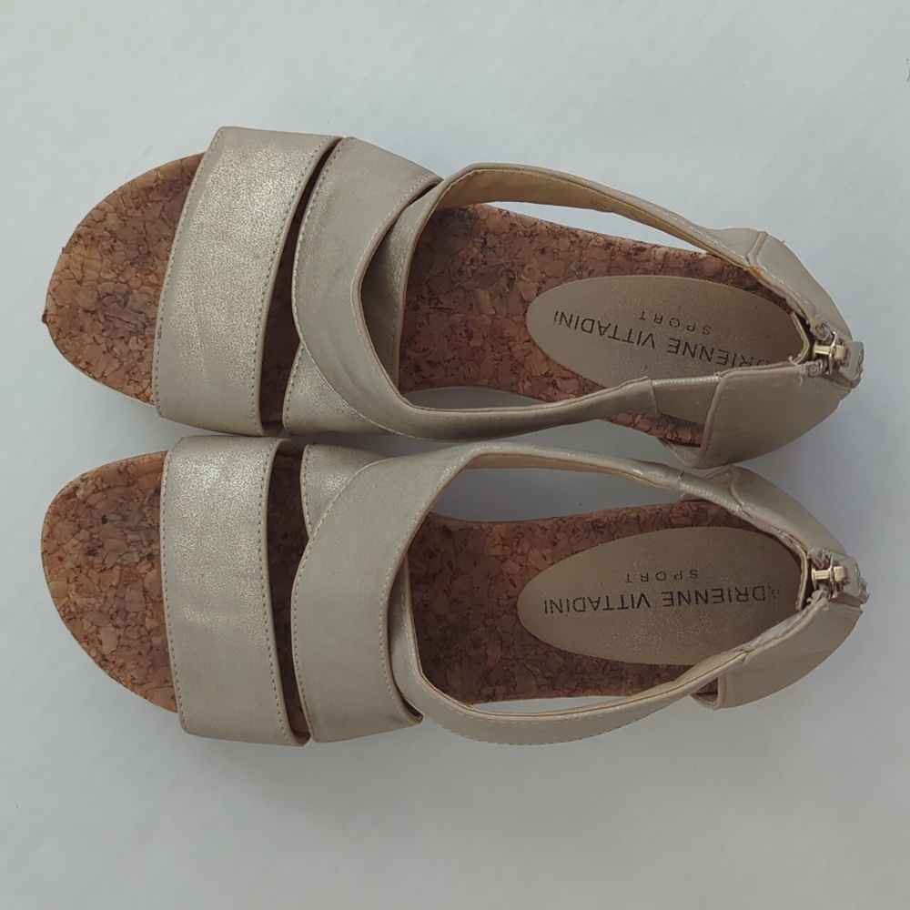 Adrienne Vittadini Sport Claud Metallic Cork Zip Heel Sandal 7.5M Metallic Taupe - Picture 12 of 16